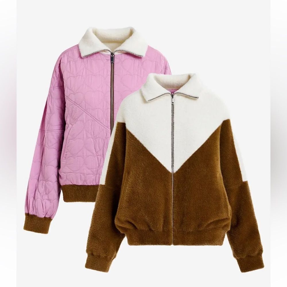 Essentiel Antwerp Graduation Jacket Ecru and brown reversible bomber jacket XS